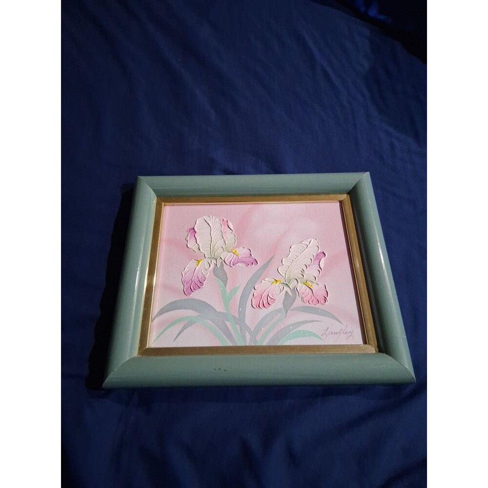 Vintage Painting Iris - American Artist Karen Langley Original Acrylic 3D